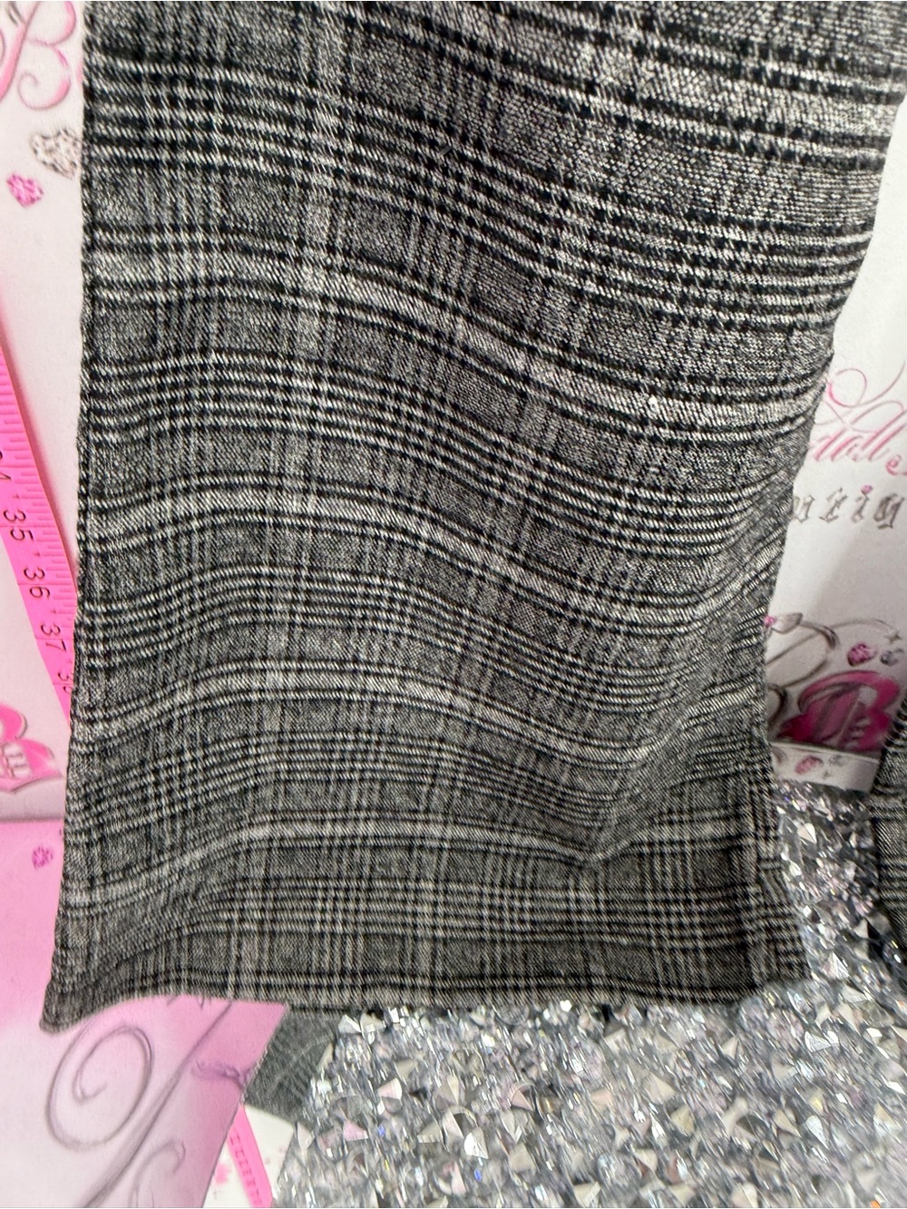 SEDUCTION pants flare leg buttons y2k Plaid High-Rise Flared Trousers — Gray - Picture 3 of 9